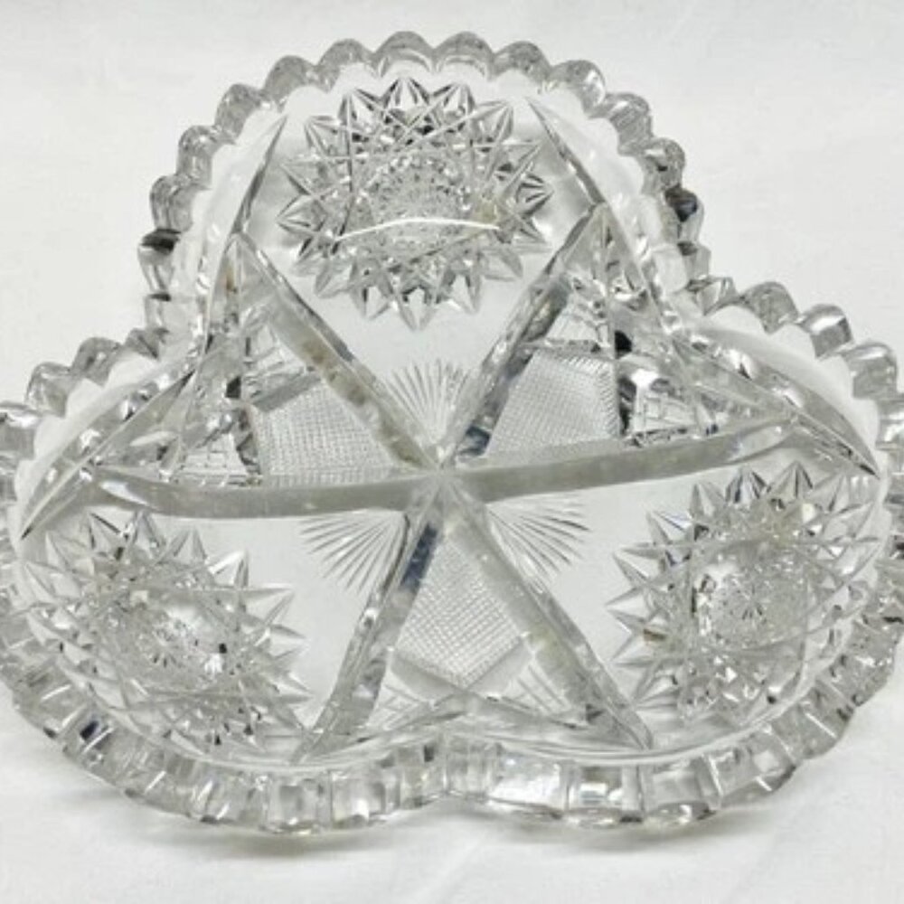 Vintage ABP Sawtooth Cut Lead Crystal 5” Bowl Art Deco Trinket Candy Dish EUC